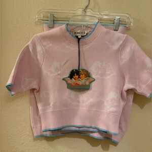 Fiorucci Light Pink Angel Sweater and Angel Skirt Brand NEW WITH TAGS Size SMALL